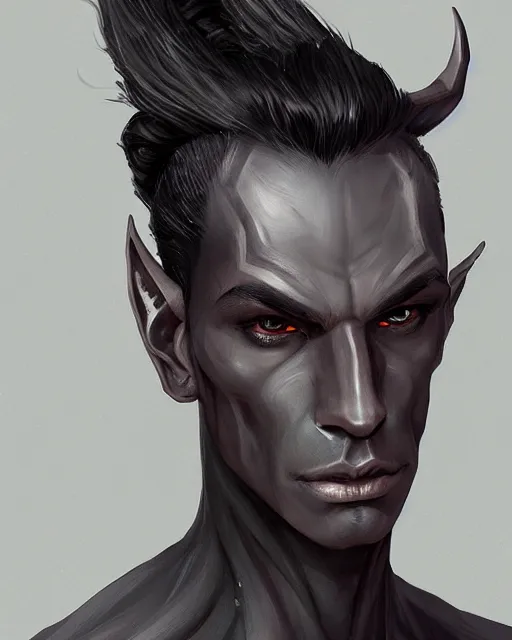 Image similar to portrait of a handsome male dark elf, obsidian skin, fantasy, feminine, elegant, intricate, highly detailed, digital painting, artstation, concept art, sharp focus, illustration