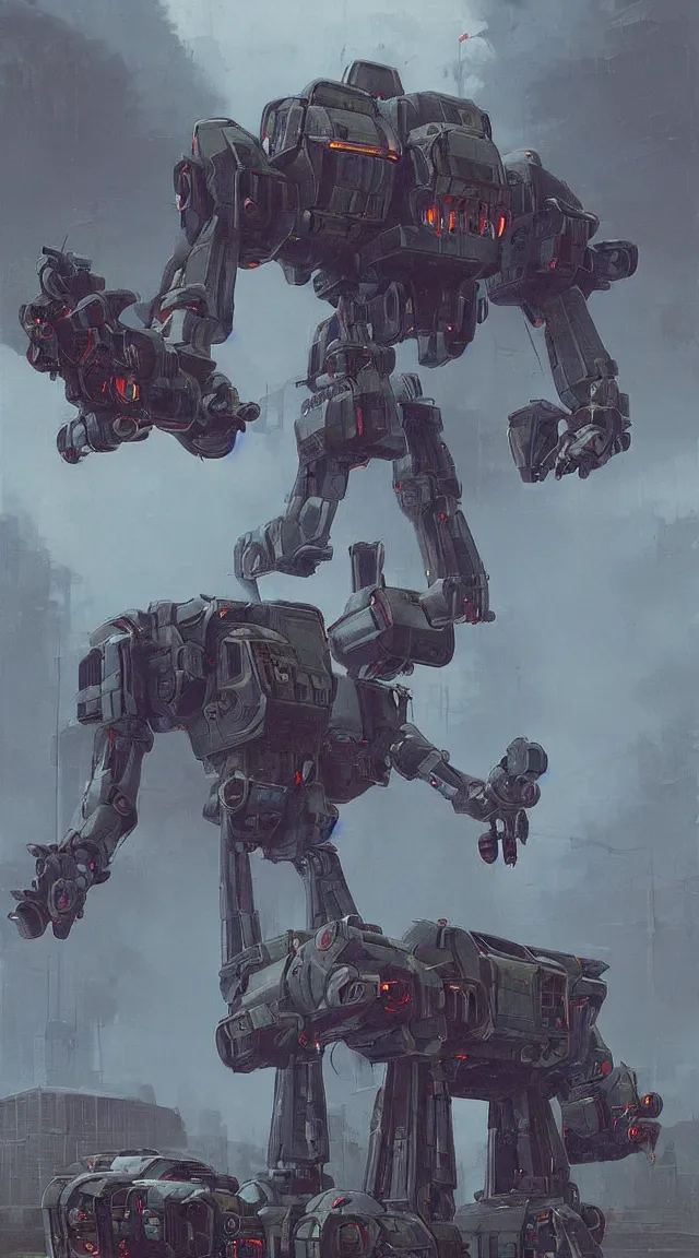 Image similar to atlas mech of mechwarrior by Simon Stålenhag, photorealistic