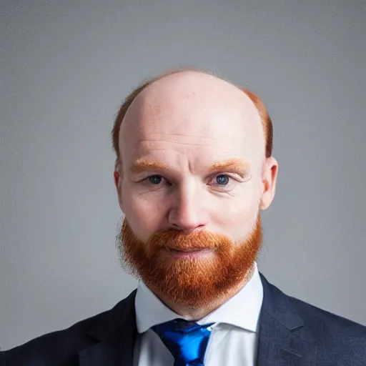 Image similar to Blue eyed ginger balding middle aged man with stubble, corporate portait, headshot, profile