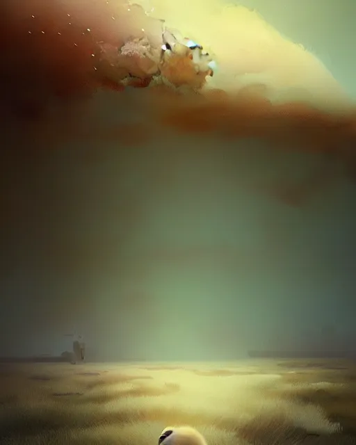 Image similar to white capybara at a cold tundra land, surreal photography, dramatic, impressionist painting, colorful clouds, digital painting, artstation, kilian eng, john harris, bastien lecouffe - deharme, simon stalenhag, flower face