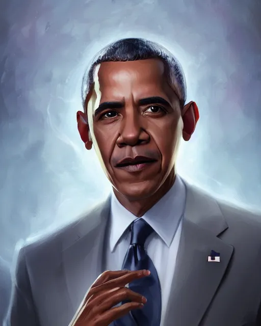 Image similar to portrait of holy mythical god barack obama, fantasy, intricate, elegant, highly detailed, digital painting, artstation, concept art, smooth, sharp focus, illustration, by artgerm and greg rutkowski