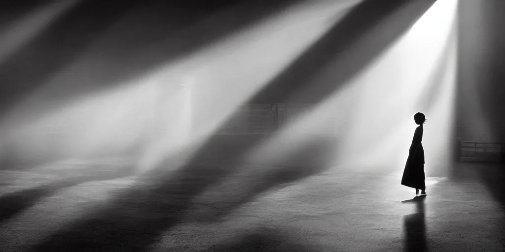 Image similar to cinematic atmospheric photo of a lost girl by fan ho, realistic, god rays