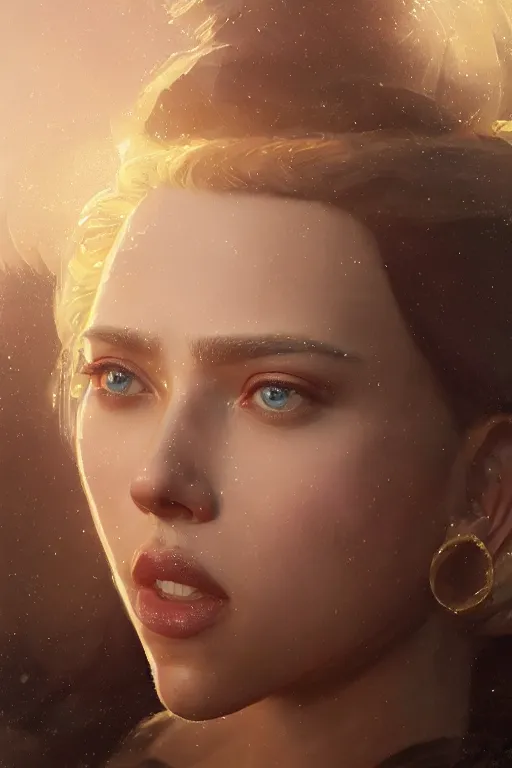 Image similar to a fancy portrait of a crystalized Scarlett Johansson by Greg Rutkowski, Sung Choi, Mitchell Mohrhauser, Maciej Kuciara, Johnson Ting, Maxim Verehin, Peter Konig, final fantasy , mythical, 8k photorealistic, cinematic lighting, HD, high details, atmospheric,