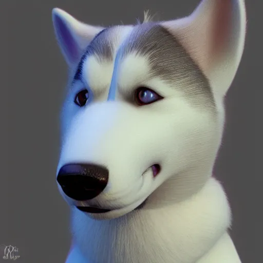 Image similar to a cute husky, 3 d render, octane render, houdini, blender, unreal engine 5