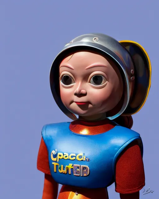 Prompt: closeup face profile portrait of a tin toy greta thunberg as a spacegirl standing next to a saucer - shaped vehicle, bikini, depth of field, zeiss lens, fashion photoshoot by nicoletta ceccoli, mark ryden, lostfish, breathtaking, detailed and intricate environment, 8 k resolution, extremely detailed, beautiful, establishing shot, artistic, hyperrealistic, octane render
