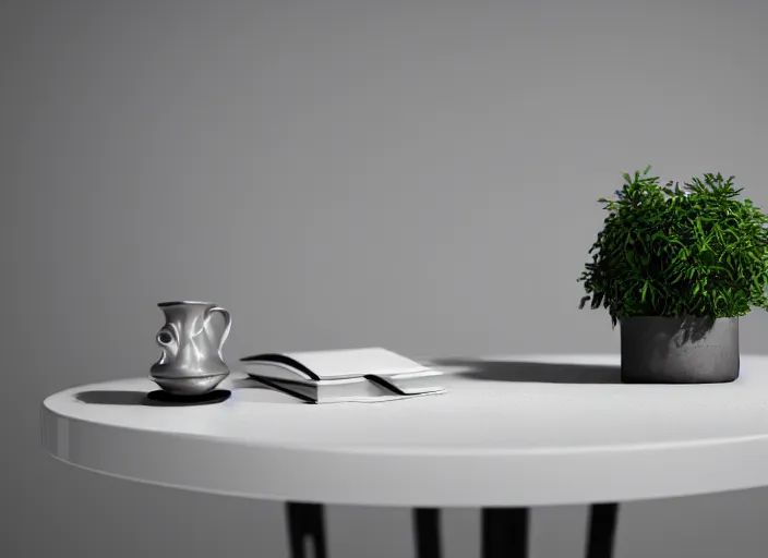 Prompt: a small miniature of a classic Renault Clio on a white table near a book and a vase with a plant, 3d render, octane render, unreal engine 5, path tracing, serene landscape, calm, relaxing, beautiful landscape, highly detailed, high quality, 4k, symmetrical, low contrast