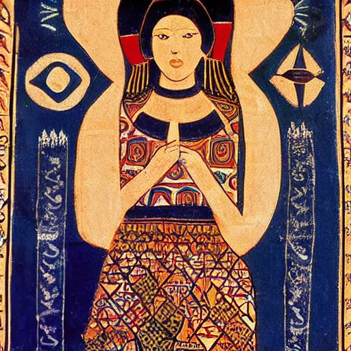 Image similar to sumerian mural of mona liza