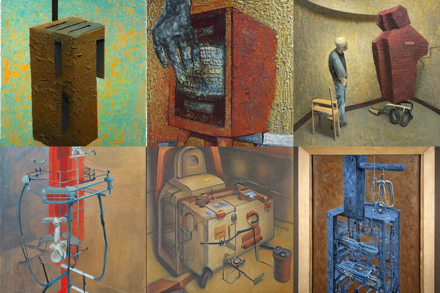 Prompt: a detailed, impasto painting by shaun tan and louise bourgeois of an abstract forgotten sculpture by ivan seal and the caretaker, hospital machine
