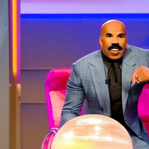 Prompt: giant glass orb with steve harvey inside