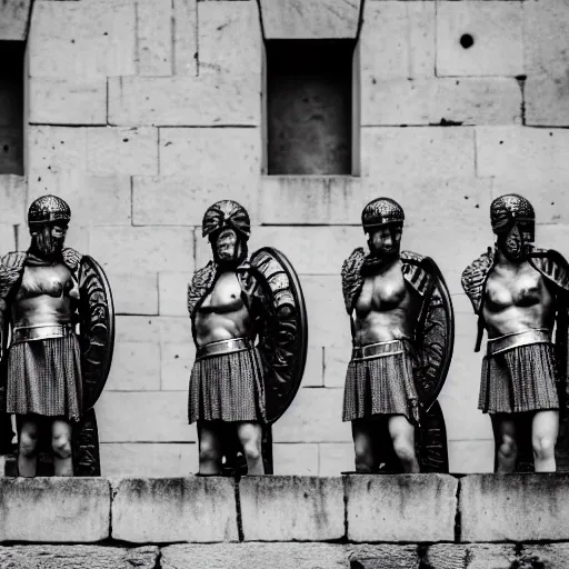 Image similar to photography portrait of a group of roman soldiers holding cell phones, roman empire, leica 1 0 0 mm f 0. 8