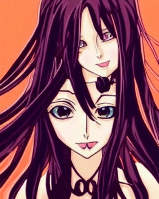 Image similar to style of madhouse anime : : gorgeous willa holland : : evil witch, swirling black magic : : symmetrical face, symmetrical eyes : : full body pose : : gorgeous black hair : : magic lighting, low spacial lighting : :