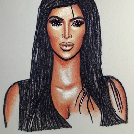 Image similar to Kim Kardashian picture drawn with wax crayon