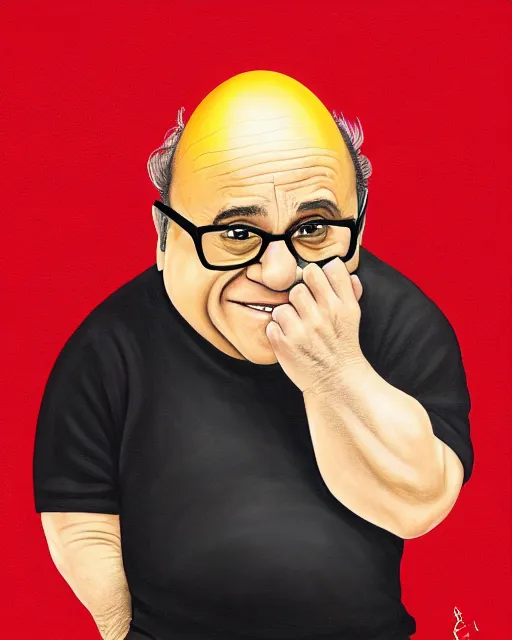 Image similar to painting portrait of danny devito as an egg, cartoon, warm lighting, danny devito has an egg body, movie poster, illustration by bartek fedyczak, erak note, tooth wu, neil richards, kan liu, siwoo kim, jisu choe, trending on art station