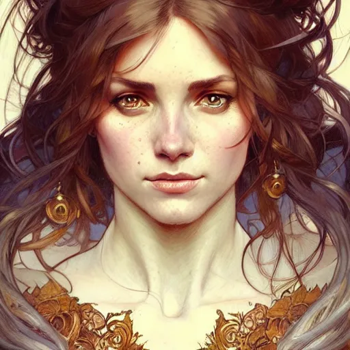 Prompt: highly detailed portrait of laura palmber. d & d, art by anton pieck and greg rutkowski and alphonse mucha and magali villeneuve. trending on artstation, intricate details, energetic composition, golden ratio, concept art, illustration, elegant art