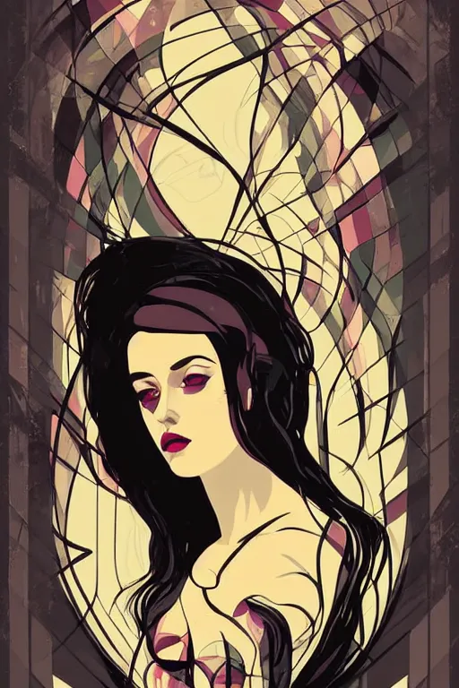 Image similar to vector style the abstract painting of an image of a lady artistic flat illustration, goth punk minimal figure art, soft colors mono chromatic, art in the style of Ross Tran and Greg Rutkowski and Alphonse Mucha