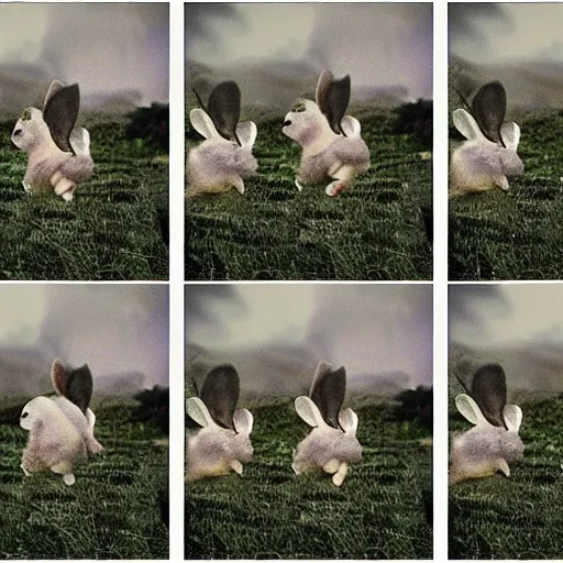 Image similar to a rabbit jumping up over a fence, shown as a film strip showing sequential stills starting from time 0 : 0 0 from the video clip in a grid