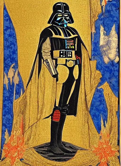 Image similar to Darth Vader in a page from from an illuminated manuscript, gold leaf, high detail