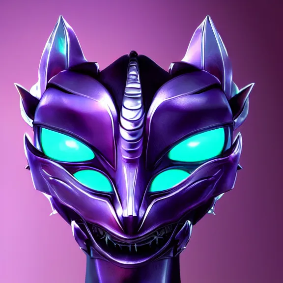 Image similar to digital art close up headshot of a cute beautiful stunning robot anthropomorphic female dragon with metal cat ears, with sleek silver metal armor, purple flesh, glowing OLED visor, facing the camera, high quality maw open and about to eat you, you being dragon food, the open maw being detailed and soft, sharp teeth, soft lulling tongue, highly detailed digital art, furry art, anthro art, sci fi, warframe art, destiny art, high quality, 3D realistic, dragon mawshot, maw art, furry mawshot, macro art, dragon art, Furaffinity, Deviantart