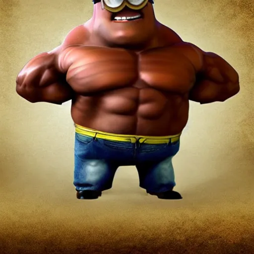 Prompt: minion as a bodybuilder, pixar, dreamworks, artstation