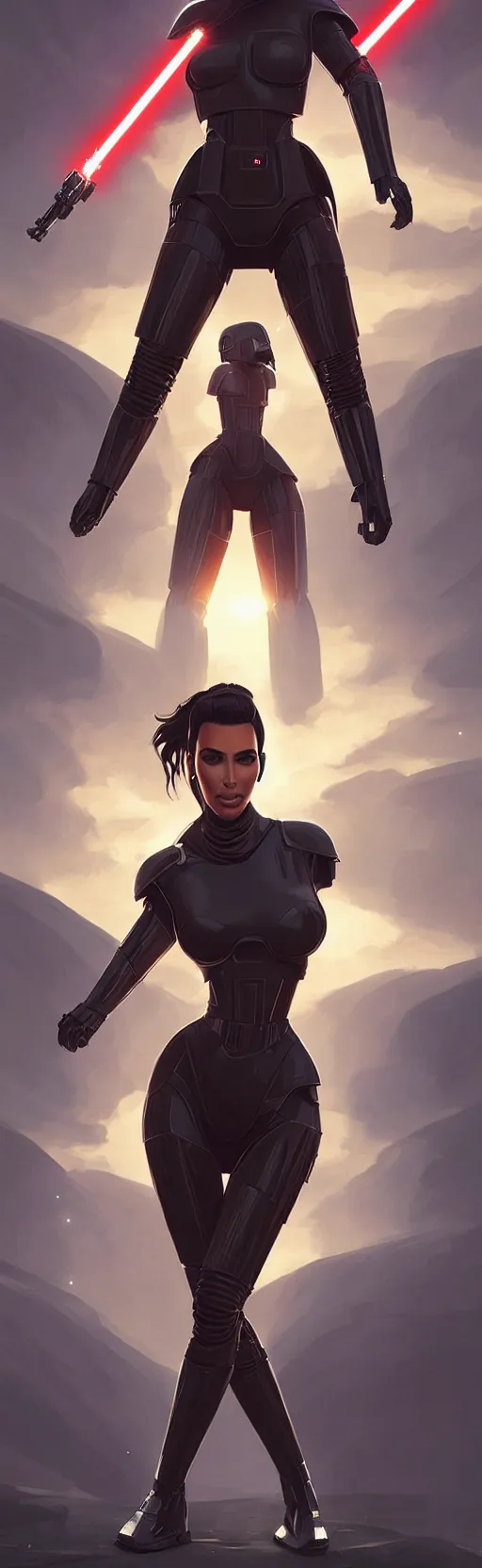 Image similar to kim kardashian : : young woman : : as hot star wars android woman by marvel trading card : : by greg rutkowski, wlop, instagram, unreal engine, ultra hd : :