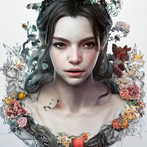 Prompt: the portrait of an absurdly beautiful, graceful, elegant, sophisticated, young perky girl made up of lemons, an ultrafine hyperdetailed illustration by kim jung gi, irakli nadar, intricate linework, bright colors, octopath traveler, final fantasy, unreal engine 5 highly rendered, global illumination, radiant light, detailed and intricate environment