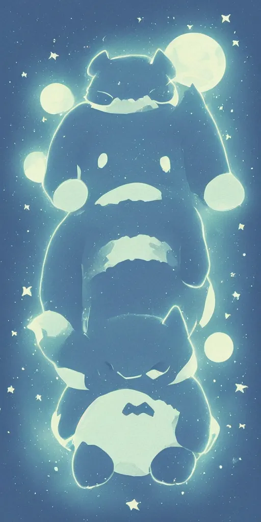 Image similar to giant glowing wireframe snorlax totoro, mountain landscape, night sky, digital art, digital painting, celestial, majestic, colorful