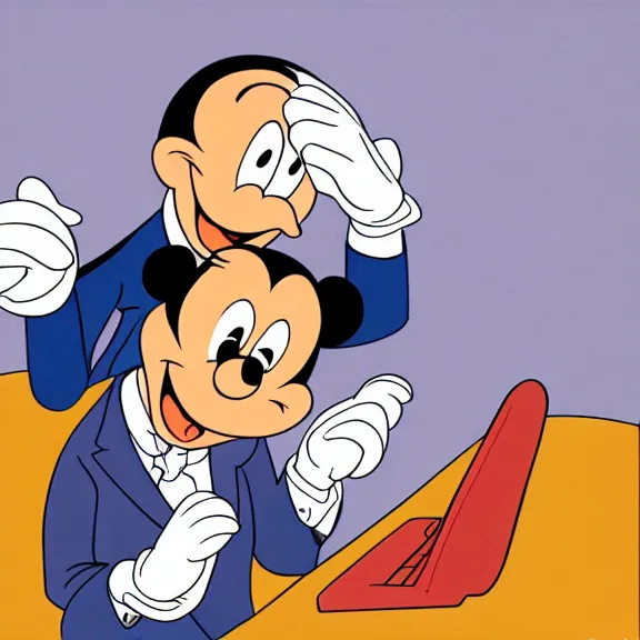 Image similar to walt disney illustration of a man frustrated with a computer