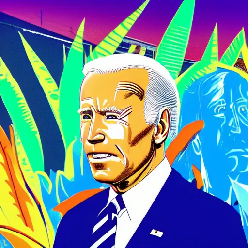 Image similar to vaporwave jungle city joe biden