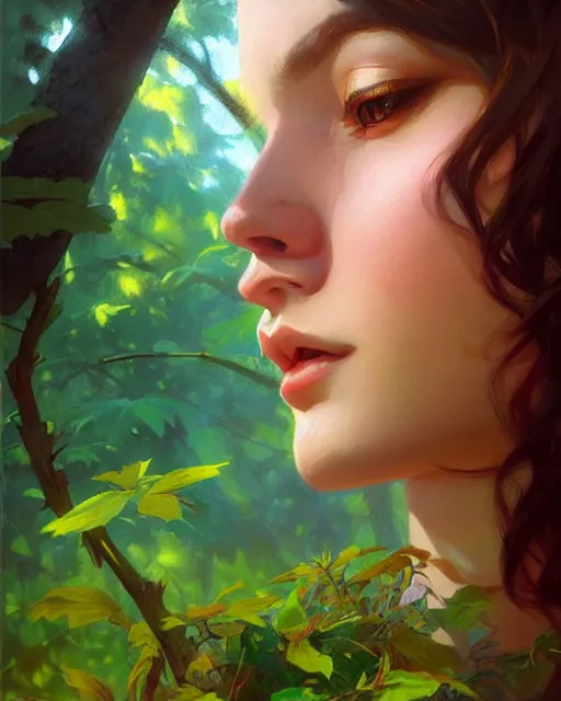 Image similar to stylized portrait of an artistic pose, composition, young elf nymph surrounded by nature, realistic shaded, fine details, realistic shaded lighting poster by ilya kuvshinov, magali villeneuve, artgerm, jeremy lipkin and michael garmash and rob rey