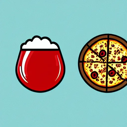 Prompt: A pizza and a beer, logo, graphic design, icon, vetorial