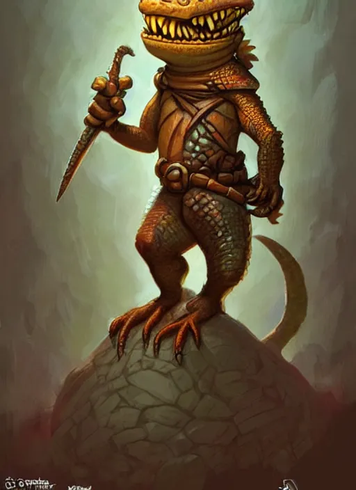 Prompt: a lizard warrior by cory loftis and justin gerard, trending on artstation