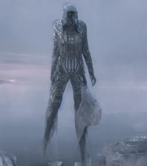 Image similar to tarkovsky greatest scene stalker movie, the ancient destroyed majestic tower of babylon, woman in a futuristic cyber clothing, transparent puffer jacket, hyperrealistic, blockchain, cyber world, ambient lighting, concept art, intricate sky, hyper - detailed, smooth, dynamic volumetric lighting, octane, ray trace, cinematic, high quality, cgsociety