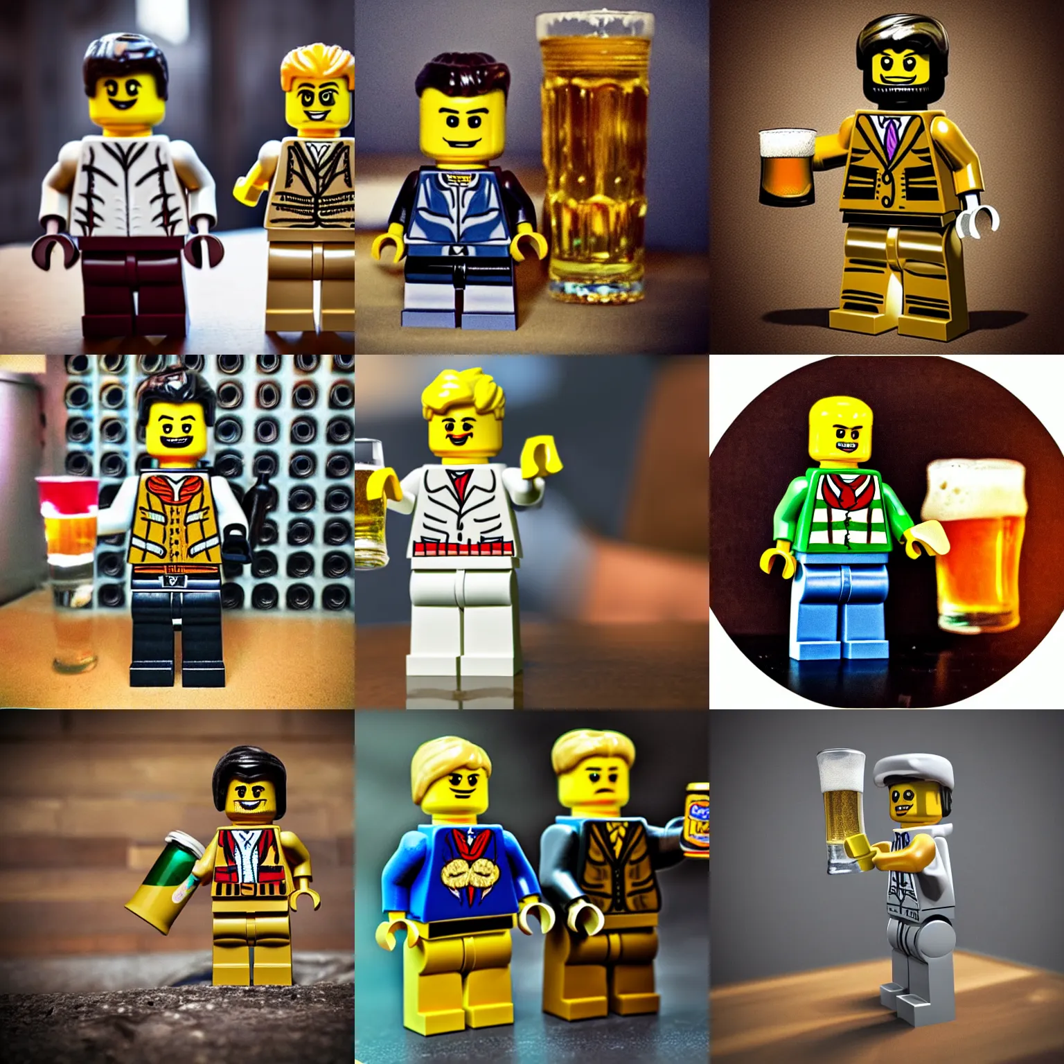 Prompt: photorealistic photo lego - man with a beer high detailed, beautiful perfectly detailed, high quality, realistic, cinematic beer, lego