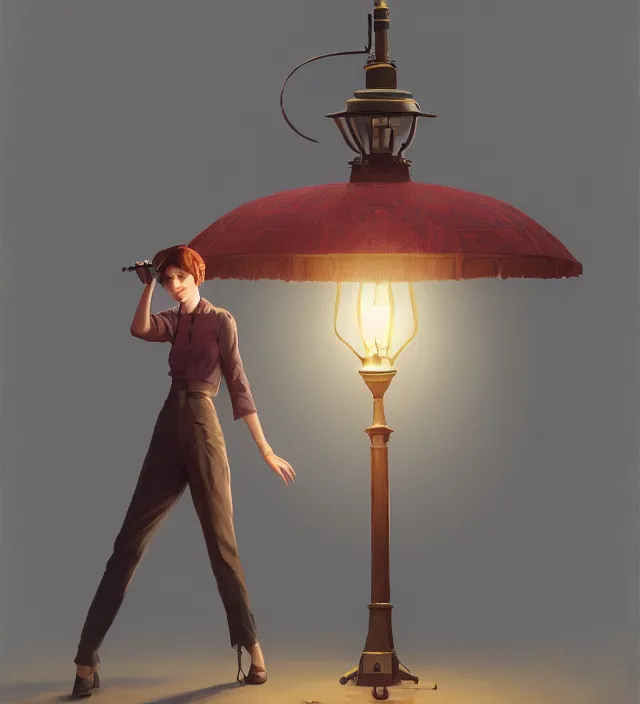 Image similar to lamp that is an umbrella, very detailed texture, realistic shaded lighting, art style by ilya kuvshinov, katsuhiro, artgerm, jeremy lipkin, michael garmash, nixeu, unreal engine 5, radiant light, intricate environment