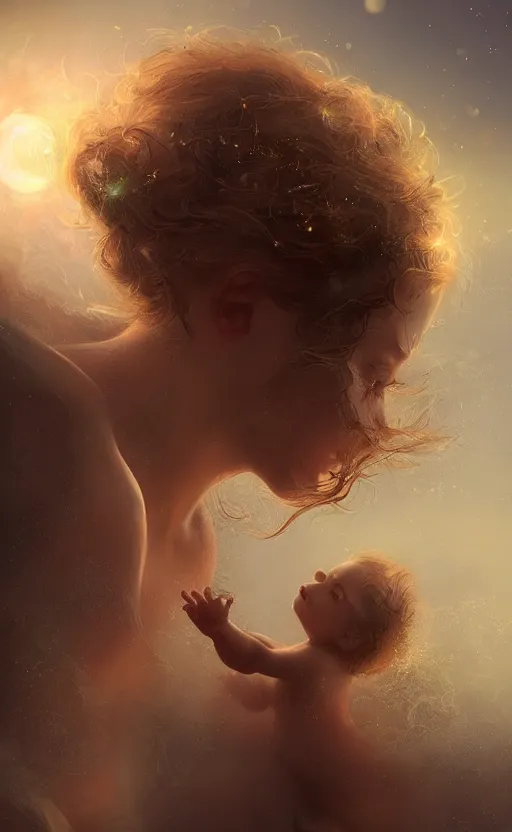 Image similar to the birth of life, sharp focus, intricate, elegant, digital painting, artstation, matte, highly detailed, concept art, illustration, volumetric lighting, bokeh light, art by greg olsen and liz lemon swindle