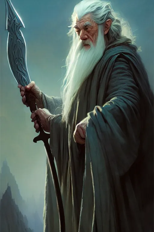 Prompt: gandalf by bayard wu, anna podedworna, gaston bussiere, greg rutkowski