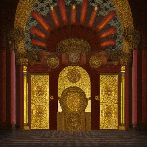 Prompt: Digital art of the throne room Byzantine Imperial matte finish, ominous dramatic wide angle, god rays