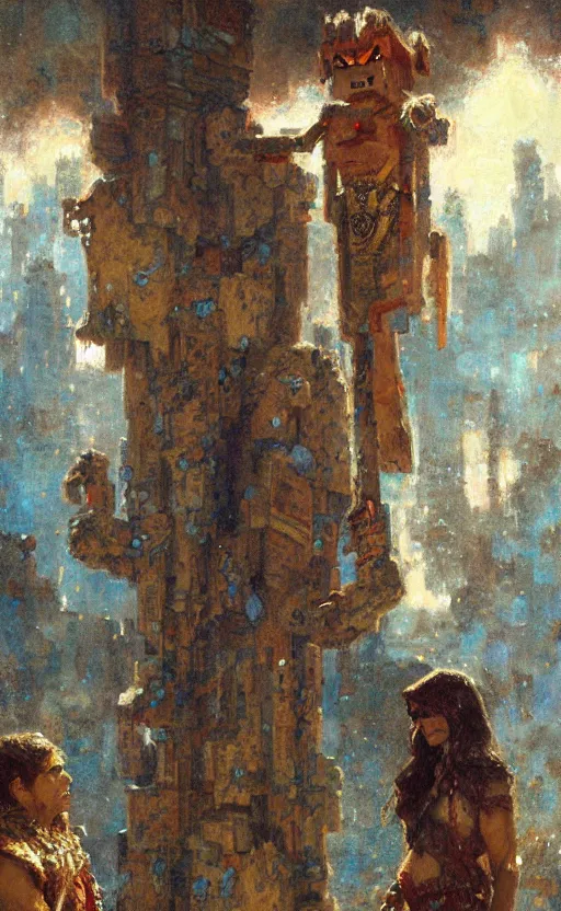 Prompt: Minecraft Herobrine Totem,painting by Gaston Bussiere, Craig Mullins