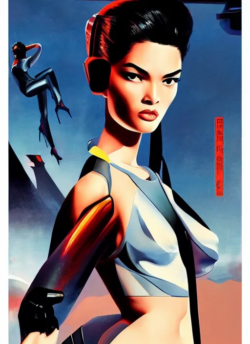 Image similar to Sui He as a Bond Girl in a Retro futuristic James Bond movie poster in style of anime, cinematic, realism, Greg rutkowski, 1990s