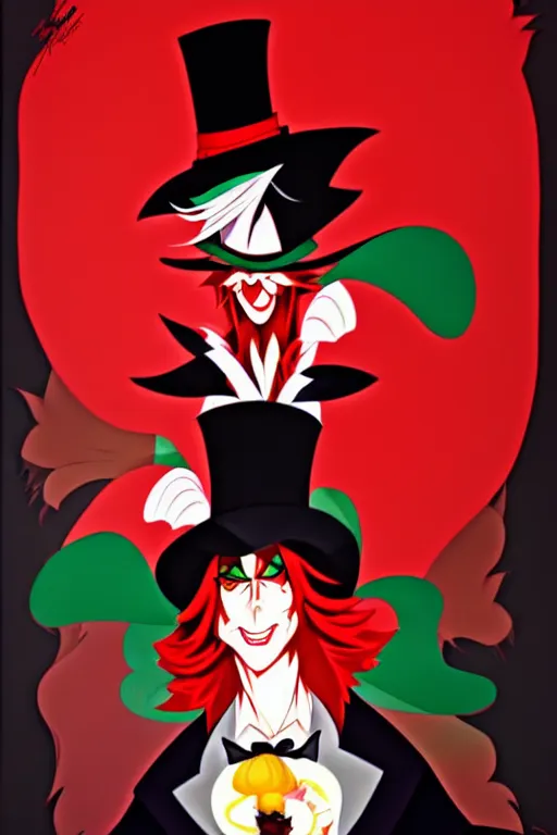 Prompt: little red riding hood as hatter by sho murase