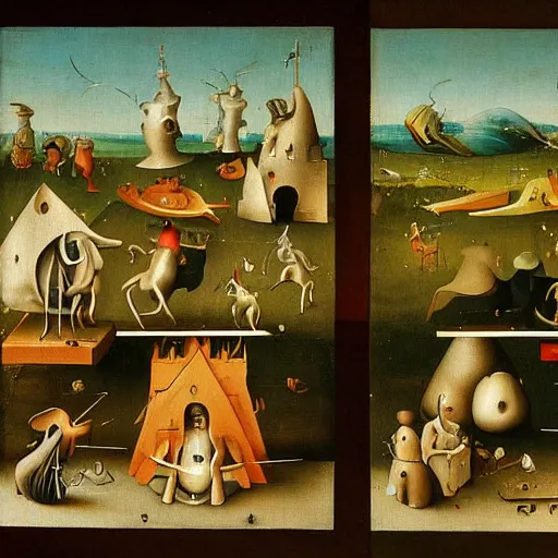 Image similar to Optical illusion painted by Hieronim Bosch. very detailed