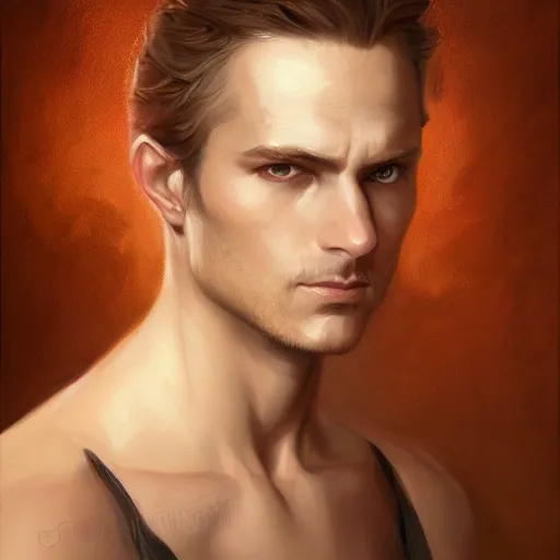 Image similar to a detailed matte head - on portrait painting of an middle - aged nobleman with golden eyes and short well kept hair, by charlie bowater, lise deharme, wlop, tending on arstation, dungeons and dragon, dnd, pathfinder, fanart, oil on canvas