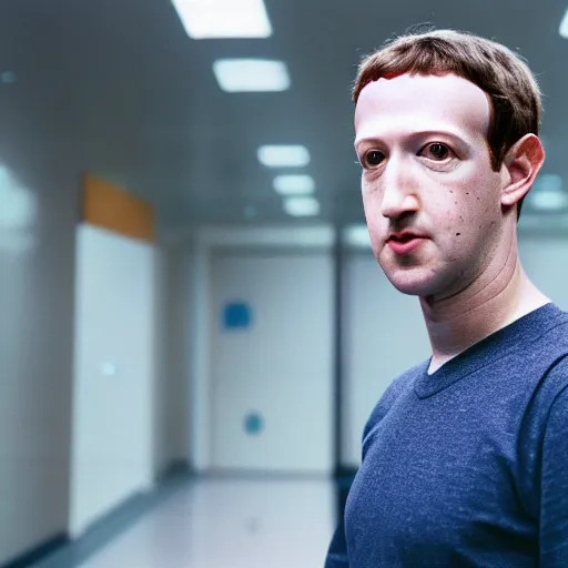 Image similar to color 35mm film still of Mark Zuckerberg, figure portrait