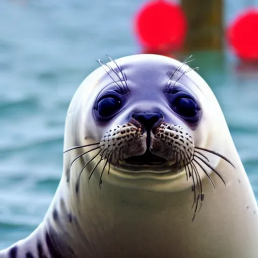 Image similar to seal pup with the face of a clown