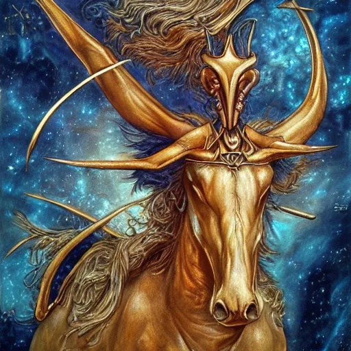 Image similar to detailed and sharp sagittarius artistic zodiac artwork, mystic style, detailed, 8 k, detailed, symmetrical, by brian froud