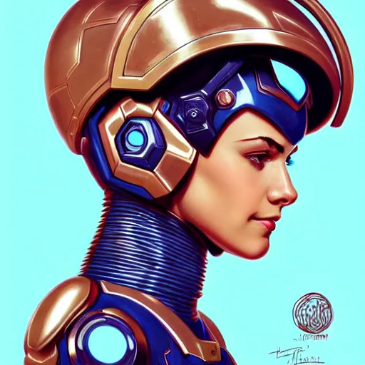 Image similar to head and shoulders portrait of a female Megaman, illustration, medium shot, intricate, elegant, highly detailed, digital art, ffffound, art by JC Leyendecker and sachin teng