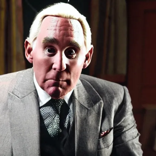 Image similar to roger stone as the penguin in batman