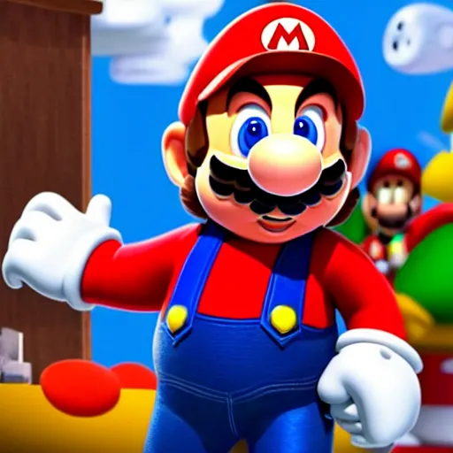 Image similar to a movie still of chris pratt as mario, highly detailed, studio lighting