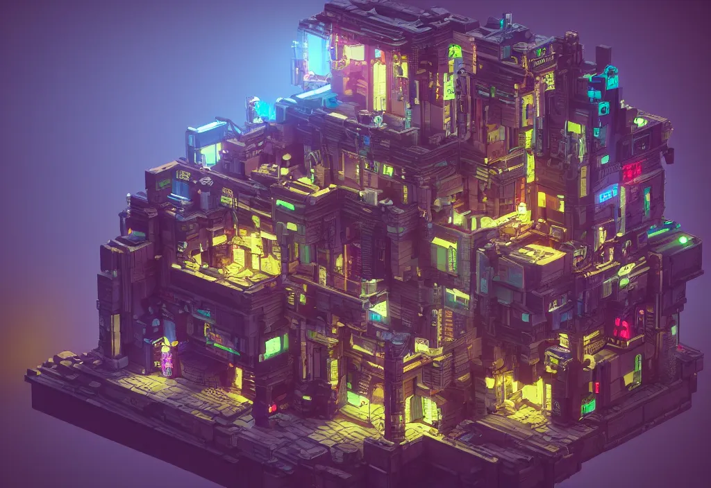 Prompt: magicavoxel cyberpunk house, magicavoxel cinematic lighting, 4k