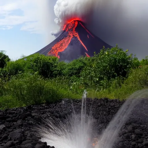 Prompt: there is a volcano erupting from my kitchen sink with streams of lava flowing out from it